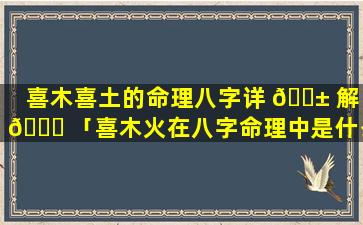 喜木喜土的命理八字详 🐱 解 🐞 「喜木火在八字命理中是什么意思」